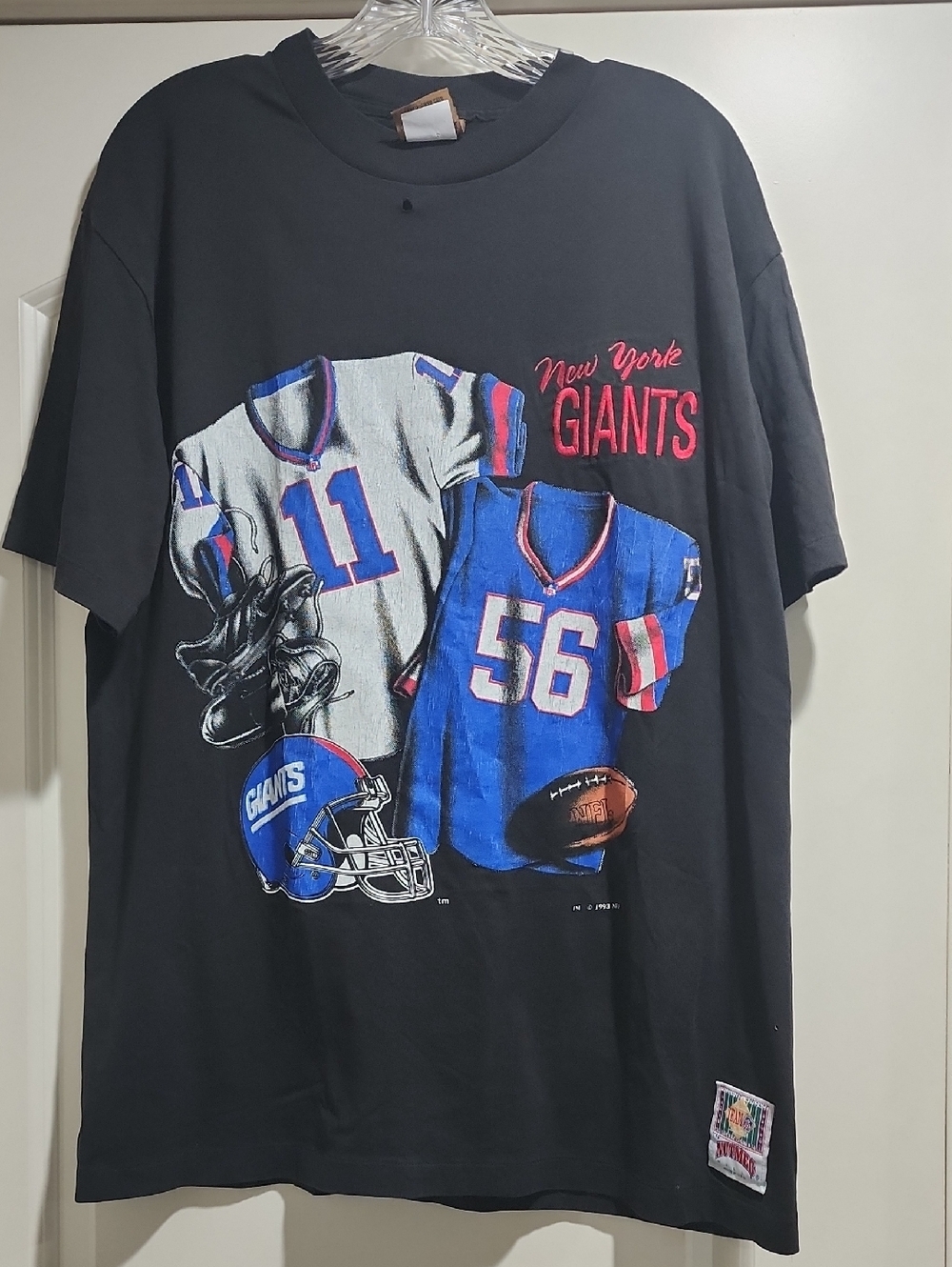 Vintage 1993 New York Giants Nutmeg Mills NFL Graphic T-Shirt USA Made Size M